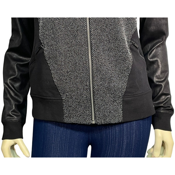 3-FOR-$30 Calvin Klein Sz M Zip-Up Moto Bomber Jacket Faux Leather & Tweed New - Picture 6 of 10
